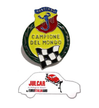 Fregio stemma laterale Abarth "Campione del Mondo" per parafango posteriore Fiat 500