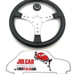 Volante sportivo con clacson nero e argento diametro 320 mm Fiat 500/126