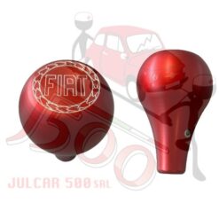 Pomello leva marce in metallo colore rosso con logo Fiat 500