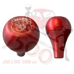 Pomello leva marce in metallo colore rosso con logo Fiat 500