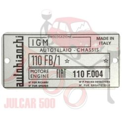 Targhetta identificativa in alluminio Autobianchi Bianchina Berlina Special