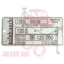 Targhetta identificativa in alluminio Autobianchi Bianchina Panoramica