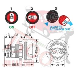 interruttore staccabatteria a 3 posizioni, 12/32V